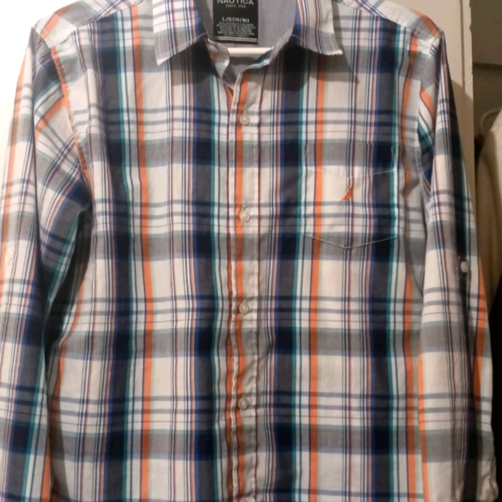 NAUTICA Boy's(14/16) Long Sleeved Blue/Org Shirt